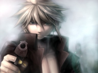 Konachan.com - 69098 blonde_hair blue_eyes gun headphones kagamine_len male short_hair vocaloid.jpg