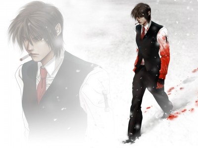 Konachan.com - 71768 blood brown_hair cigarette hellsing male short_hair snow tie walter_c_dornez zoom_layer.jpg